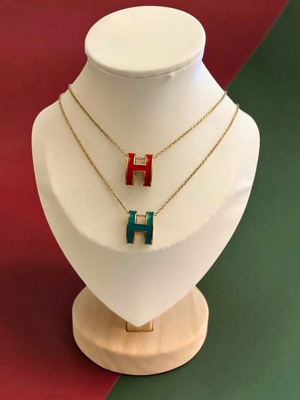 Red & Green H Pendant Necklaces Stainless Steel